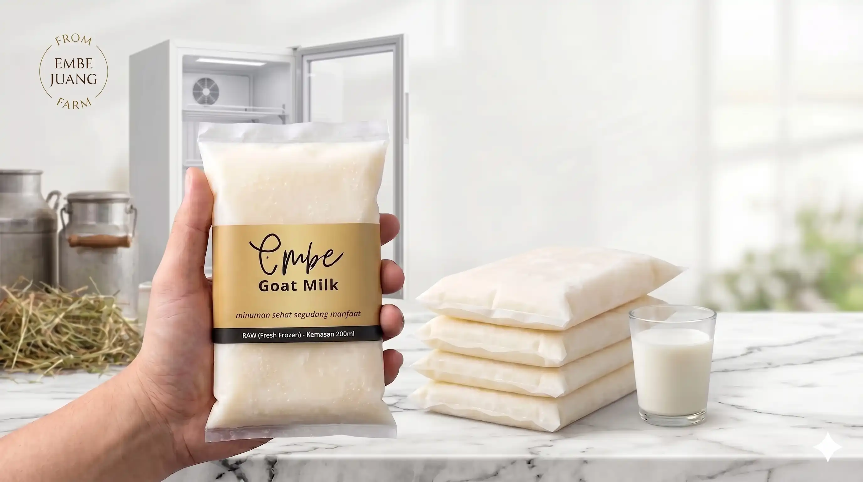 Hero produk susu kambing raw 200 ml kemasan plastik Embe